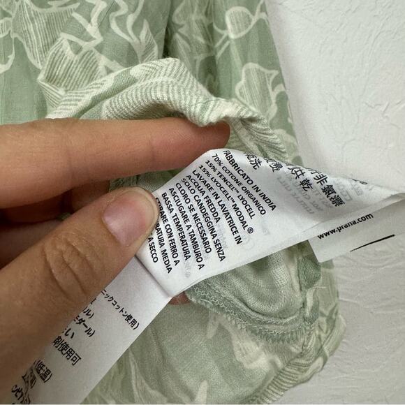 Prana Green Floral Print Blouse Womens Large Boho Long Sleeve Casual Beachy - Picture 7 of 11